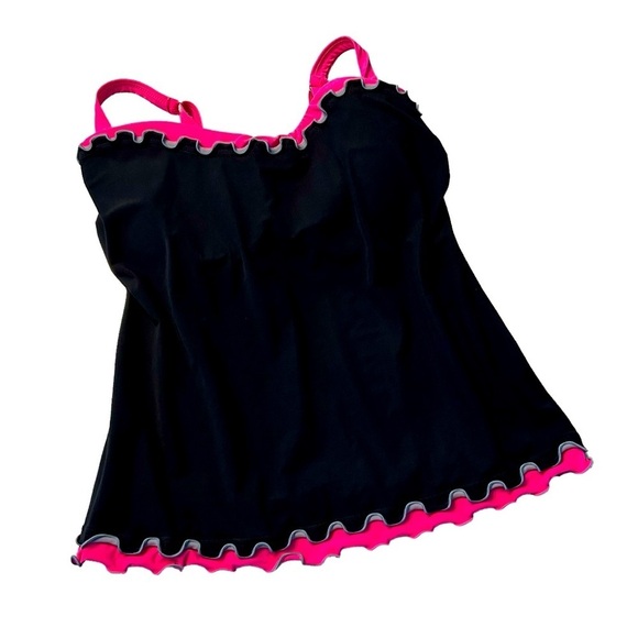 WOMEN’S Swimsuit Tankini Top Tankini Black with Fuchsia pink Size 10 - Picture 1 of 5